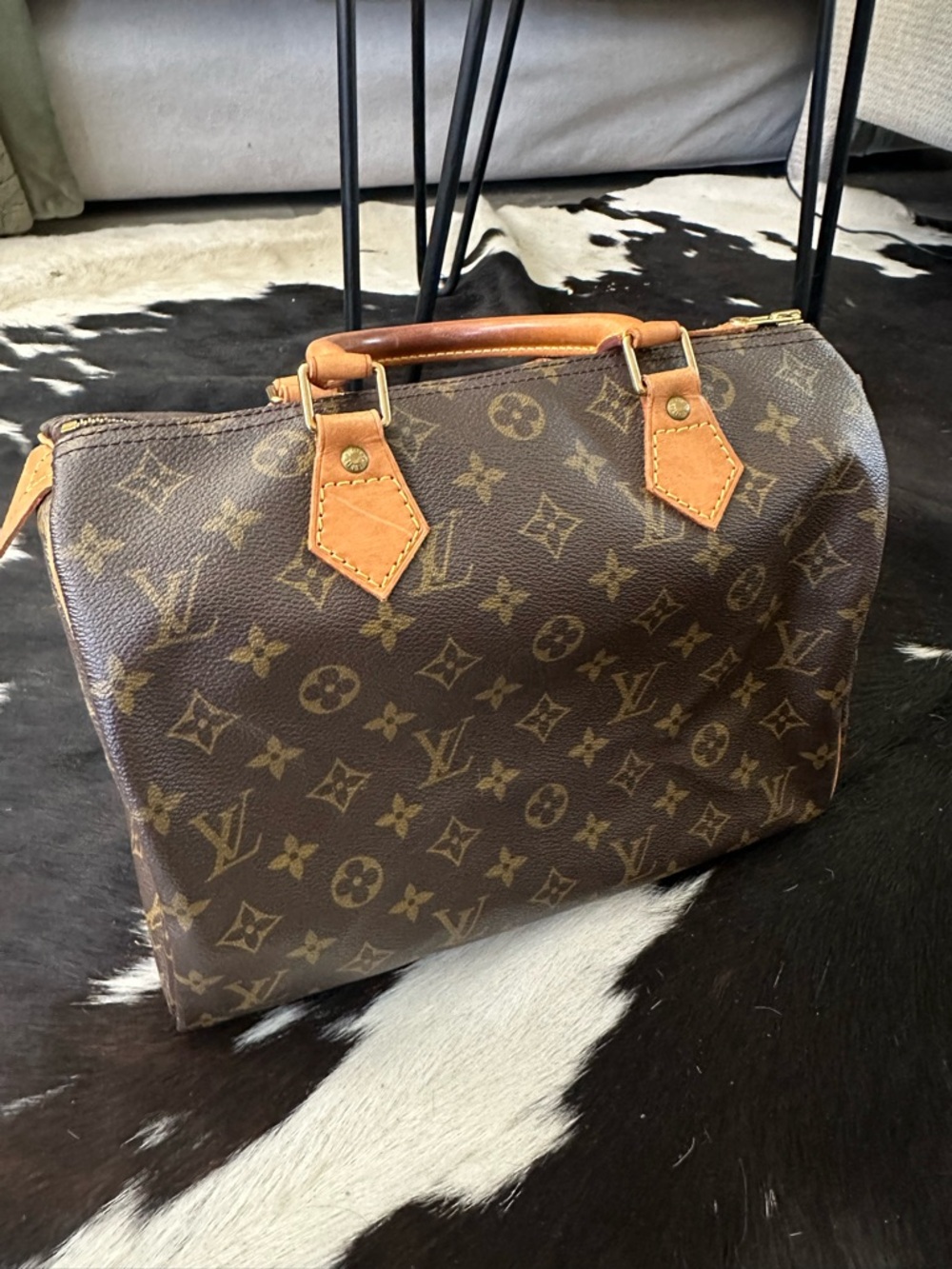Louis Vuitton Brown Monogram Canvas Speedy-style Top Handle Bag with Tan Trim